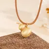 Pingente de Cabacinha em Prata de Lei S925 Dourada Colar de Cabacinha Unissex Escovado Corrente Trançada para Suéter Tendência Nacional Nova Chinoiserie