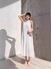 Vestido Halter Tie-Dye Embrião Branco Estéreo Duas Flores Feminino Verão Estilo Férias Delicado Saia A Branca