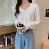 Suéter de Punto Holgado de Manga Larga Estilo Coreano Relajado para Mujer en Otoño e Invierno, Top Suave y Dulce con Cuello en V