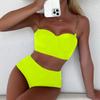 Novo maiô biquíni de cor sólida europeu e americano sexy dividido cintura alta barriga maiô biquíni feminino atacado transfronteiriço