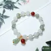 Pulseira de Jade Verde Xinjiang Tianshan Pedra da Sorte Garra de Gato Jade Seda Dourada Conta Lanterna Jade Gelo Cor Jade Flor Flutuante Pulseira de Jade