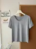 Gola alta preta, camiseta curta de caimento solto para mulheres, novo estilo de verão, casual, versátil, modeladora, cor sólida, elástica, top com decote V, moderno