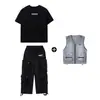 Roupas de moda infantil hip-hop, colete jeans retrô solto, traje de apresentação de dança hip-hop para meninos e meninas
