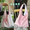 Bolsa de ombro feminina grande capacidade em nylon jeans xadrez cor dopamina, bolsa estilo coreano