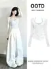 Blusa Blanca Transparente, Camisola de Mujer para Principios de Primavera, Atuendo Dopamina, Conjunto Pequeño Único y Hermoso para Principios de Verano