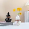 Vaso de cabaça em cerâmica, nova decoração para casa estilo chinês, pequeno vaso simples para flores secas, artesanato de decoração para entrada de sala de estar
