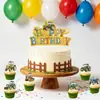 Toppers para Pastel Temáticos de Coche de Juguete Infantil Transfronterizos, Pancarta de Feliz Cumpleaños, Banderines de Letras Serie Color Bosque