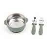 Juego de Tazones para Bebés para Lactantes, Tazón y Cuchara Especializados para Alimentación para Niños de 1-2 Años, Vajilla Infantil para Comer Solos, Tazón de Silicona con Ventosa Anti-Caídas