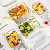 Fiambrera de vidrio cuadrada apta para microondas para trabajadores de oficina estudiantes recipiente para preparar comidas recipiente dividido caja para conservar la frescura