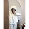 Chaleco suéter de borrego sintético dulce y lindo con orejas de oso para mujer, una prenda exterior con capucha elegante y cálida para otoño e invierno