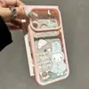 Adecuado para funda de teléfono Apple 17ProMax con colores contrastantes, ventana grande, ranura para tarjeta, paraguas para la lluvia y diseño de conejito de dibujos animados 18 cubierta protectora