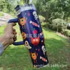 Taza de Coche de 40 oz con Asa, Taza Aislada con Popote, Taza de Hielo para Mantener Frío Montable en Coche, Taza de Agua Fantasma de Halloween