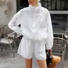 Conjunto deportivo retro estilo francés, estilo europeo y americano transfronterizo, chaqueta con cremallera para protección solar, cárdigan, shorts de pierna ancha con cordón en la cintura elástica