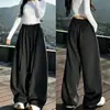 Pantalones de Chándal con Cinta para Mujer Otoño Nuevo Estilo Perezoso Sueltos YAMAMOTO Pierna Ancha Cintura Alta Adelgazantes Pantalones Largos hasta el Suelo con Caída