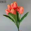 Ramo de Flores Artificiales de Nueve Tulipanes, Flores Falsas para Decoración de Mesa en Casa, Flores de Seda para Jardín, Paisajismo, Macizos de Flores y Arreglos Florales