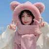 Bonito Gorro de Peluche Otoño e Invierno para Mujer, Set de Tres Piezas con Bufanda y Guantes, Gorro Integrado Forrado de Felpa y Engrosado, Resistente al Viento y Cálido para Exteriores
