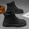 Zapatos de Hombre de Otoño Nuevas Botas de Caña Alta Estilo Británico Retro Zapatos de Trabajo Suela Gruesa Antideslizantes Botines Cortos Botas de Ruibarbo