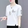 Comércio Exterior Transfronteiriço Estoque Excedente Grande Marca Etiqueta Cortada Roupas de Mãe Meia-Idade e Idosos Camiseta de Manga Curta Solta Fashionável Elegante Top