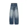 Yidao Vintage 2026 Outono Novo Jeans Retrô Americano Lavado Desgastado Bigode de Gato Corte A Cintura Alta Perna Larga Solto para Homens