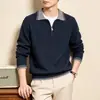 Venda Quente Transfronteiriça Moda Clássica Suéter de Tricô com Zíper Meio e Gola Lapela Masculino Fio Fino Tricô Fio Fino Venda Direta da Fábrica