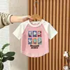 Ropa Nueva de Verano para Niños y Niñas, Camisetas de Manga Corta Bloque de Color 100% Algodón Estilo Coreano, Estampados de Dibujos Animados para Niños, Camisetas Versátiles Casuales de Verano de Moda