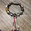 Pulsera de Dzi de Nueve Ojos Tesoro Múltiple Diente Amarillo Pulsera de Dzi de Tres Ojos de Ágata Pulsera de Cuentas con Patrón de Dzi de Tres Ojos Negra y Blanca