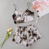 Nuevo top de manga corta estampado DREAM en inglés teñido anudado y shorts teñidos anudados traje para estar en casa TL9400