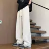 Produto principal de outono: Calça casual masculina de perna larga para primavera e outono, calça de moletom solta de perna reta com grade de abacaxi de 260g