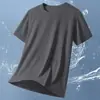 Camiseta Masculina de Manga Curta em Seda Gelada Transfronteiriça Cor Sólida Verão Estilo Coreano Top Masculino Gola Redonda Manga Meia Manga Secagem Rápida Tendência Novo Estilo