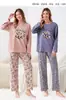 Temporada de calças compridas confortável pele comércio exterior gola redonda pijama feminino outono algodão pode ser usado fora blusa de frio estilo roupas de casa primavera outono manga longa casual