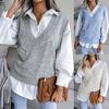 Liquidación Otoño e Invierno Estilo Europeo y Americano Cuello en V Hueco Forma de Diamante Chaleco de Punto Casual Suéter Deseo Ropa Femenina Transfronteriza