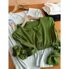 Algodão + Viscose amigável à pele / Fechamento com meio botão / Design de ombro normal T-shirt de manga comprida cor sólida, solta e modeladora C0828B