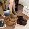 Botines Planos de Terciopelo Peludo Cortos para Mujer, Birkenstock Versátiles de Piel Nobuk Estilo Universitario Otoño e Invierno Cómodos Nuevos Retro Casual