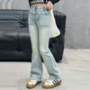 Jeans para Niña Otoño Nuevo Estilo Pantalones Casuales para Niños Pantalones Rectos para Niñas Mayores Pantalones Acampanados Pantalones Largos Moda de Otoño