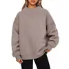 Moletom de cor sólida com gola alta meia para mulheres, estilo europeu e americano, modelagem solta com ombros caídos, blusa de manga comprida casual para outono e inverno