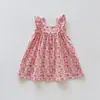 2026 Verano Nuevo Estilo Coreano Colorido Estampado Floral Vestido para Niñas Vacaciones Vestido de Tirantes con Mangas Acampanadas Ropa Infantil