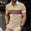 Venta Caliente de Verano Transfronteriza Europea y Americana Estampado de Rayas 3D Holgada Casual Moda Versátil Diaria Camisa Polo de Manga Corta para Hombre