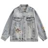Lapela Moda Nacional Bordado Jaqueta Jeans Masculina Primavera e Outono Novo Estilo Americano High Street Lavado Bonito Solto Jaqueta Casual