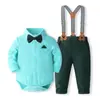 Conjunto de Monos con Estilo Caballero para Bebé Niño de Manga Larga Ropa de Primavera y Otoño Mono de Lunares para Bebé con Pajarita Traje de Dos Piezas