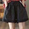 2025 Verano Nuevo Vintage Calado Crochet Algodón y Cáñamo Pantalones para Mujer Artísticos Encaje Shorts Pantalones Casuales Adelgazantes Pantalones Rectos Verano