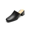 Sandalias Cuadradas de Tacón Simple Versátiles de Nuevo Estilo Verano 2024 para Mujer, Mocasines Gruesos de Piel de Vaca para Uso Exterior