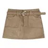 150 Saia Feminina Suede Maillard Petite Outono Retrô Sexy Curta Cintura Alta Linha A Saia de Quadril