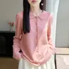 Nuevo Suéter 100% Lana Otoño/Invierno 2026 para Mujer, Cárdigan de Punto con Cuello Polo, Top Suéter Calado de Ganchillo de Manga Larga