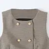 Ins atacado de roupas femininas estilo europeu e americano transfronteiriço colete curto xadrez pied-de-poule com cinto e calça comprida 8372389 8372289