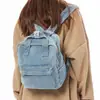 Mochila Escolar Jeans Lavado Feminina Transfronteiriça Mochila Pequena Fresca Clássica Literária e Artística Mochila Estilo Faculdade Mochila para Estudante do Ensino Médio