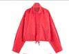 Moda Europea y Americana Transfronteriza Artículos Más Vendidos de Aliexpress: Chaqueta de lunares con cuello alto y mangas abullonadas + Pantalones cortos de tiro bajo con mini bolsillo
