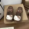 Sandálias Casuais Fechadas de Solado Grosso Doces, Tamancos Confortáveis Kt Novo Estilo para Mulheres, Chinelos de Verão com Laço, Sapatos Versáteis de Gato