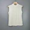 Chaleco sin mangas de cuello alto estilo verano para mujer, corte ajustado, versátil, Camiseta sin mangas de cachemira negra con máscara