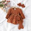 Amazon Otoño e Invierno Malla Waffle con Lazo Manga Larga Falda de Malla con Diadema Calcetines para Bebés Niñas