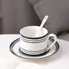 Conjunto de Xícara e Pires de Cerâmica Estilo Hepburn no Atacado, Xícara de Café Simples, Caneca Listrada Europeia Retrô, Conjunto para Chá da Tarde, Transfronteiriço